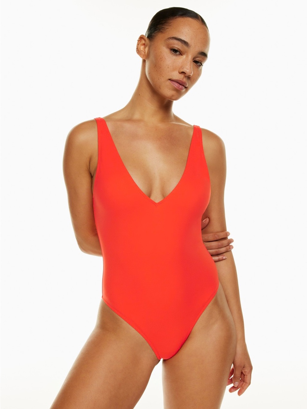 Babaton V-Neck One-Piece Swimsuit in Orange